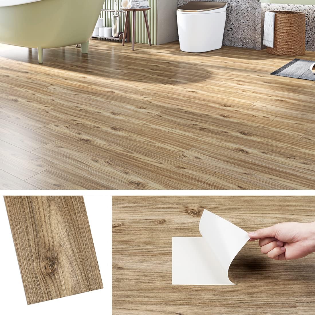 Livelynine 6x36 Peel and Stick Floor Tile Wood Look Waterproof Vinyl Flooring Peel & Stick Renter Friendly Floor Wood Vinyl Plank Flooring Planks Self Adhesive Sticky Tiles Laminate Removable 4-Tiles