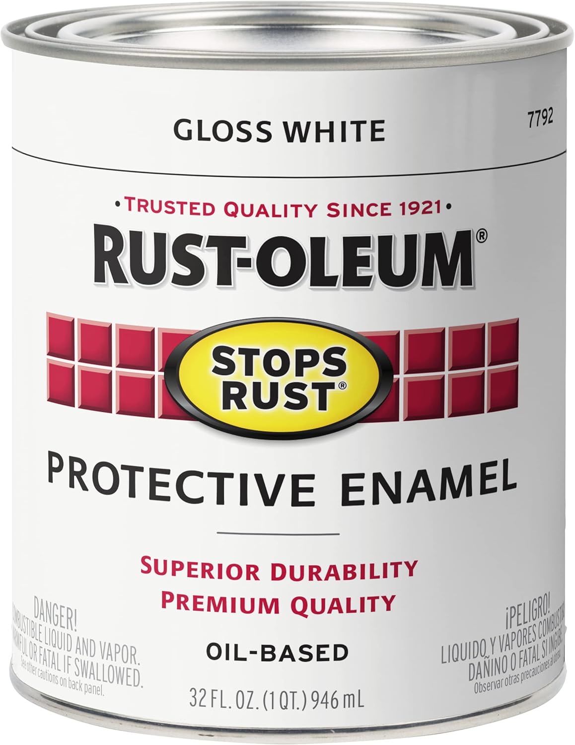Rust-Oleum 7792502 Stops Rust Brush On Paint, Quart, Gloss White, 1 Quarts (Pack of 1)