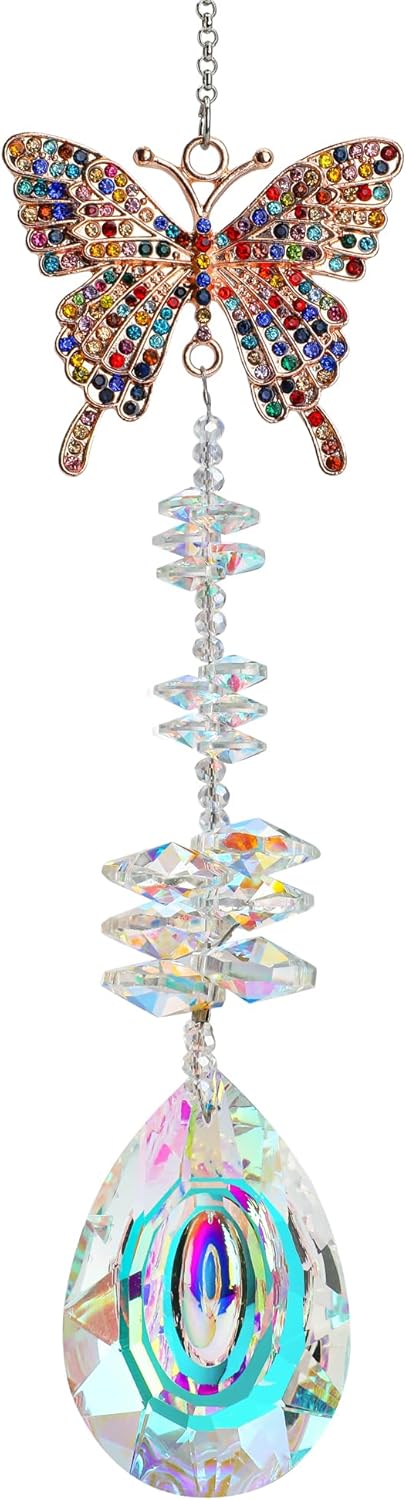 H&D HYALINE & DORA Crystal Butterfly Rhinestones Suncatcher Window Hanging Ornament,Glass Suncatcher for Windows Rainbow Maker Decoration for Home