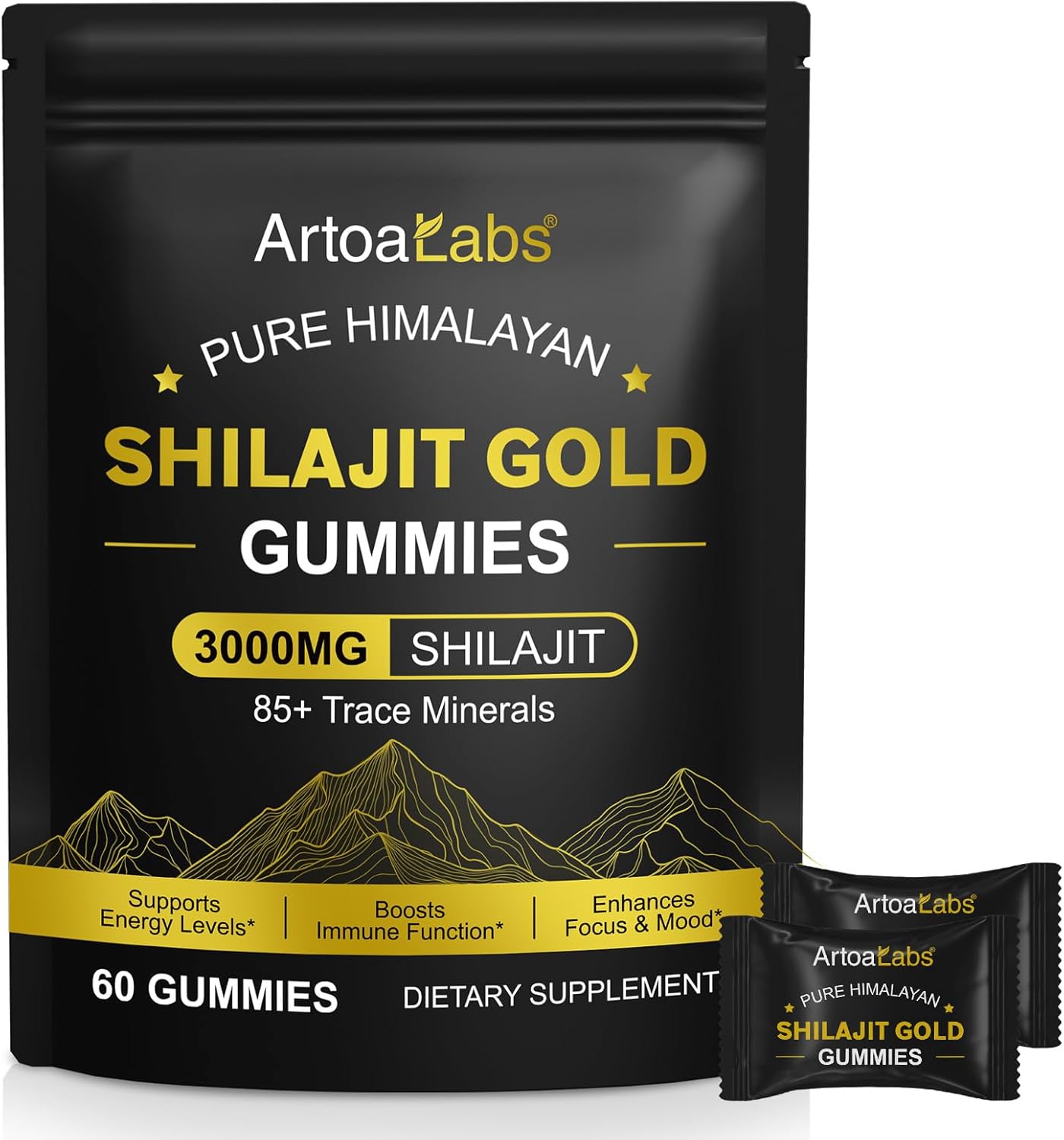 Shilajit Gummies for Men & Women, Pure Himalayan Shilajit Gold Gummies Rich in Ashwagandha, Gokshura with 85+ Trace Minerals, Authentic Flavor, 100% Natural - 60 Gummies