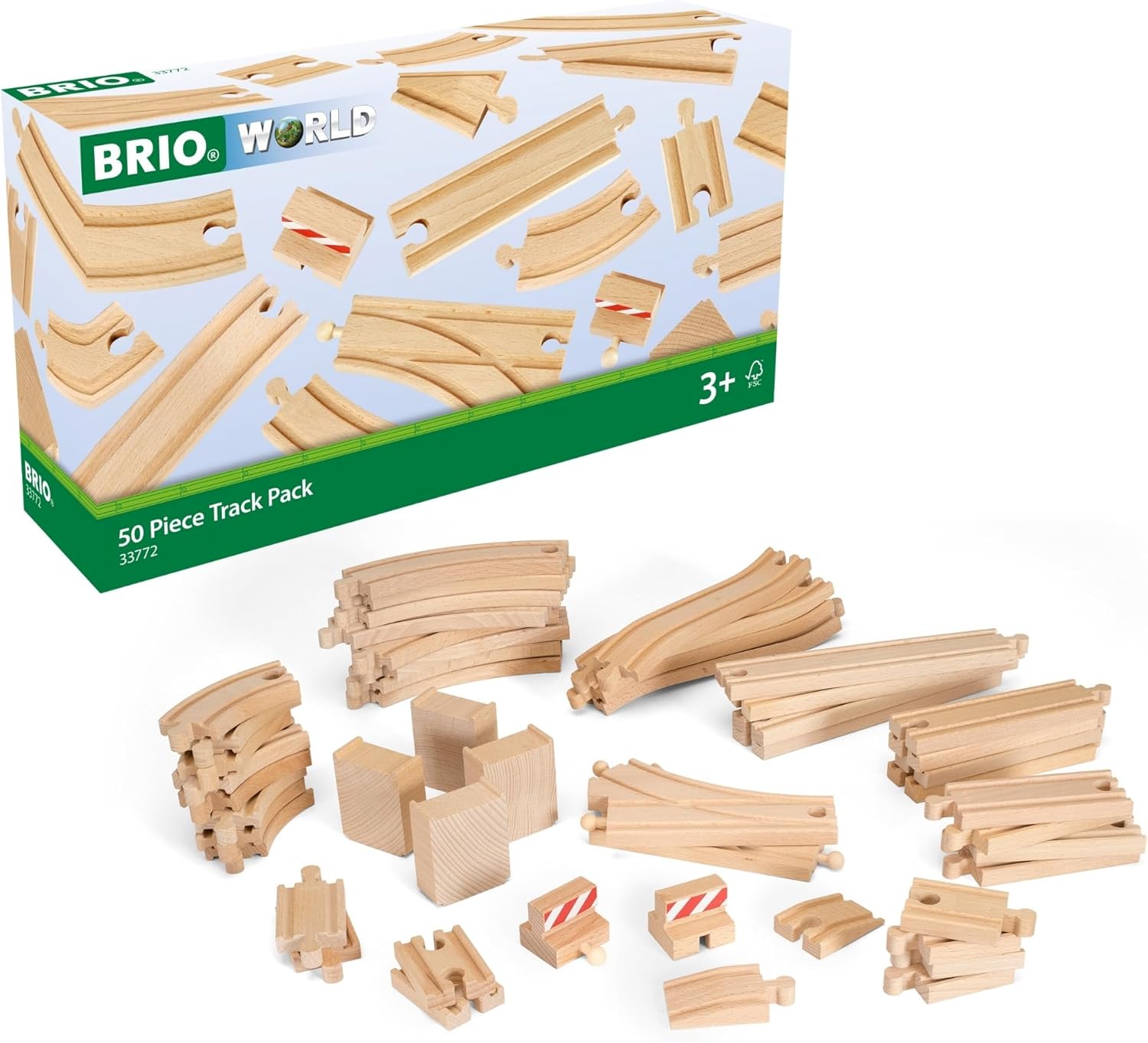 BRIO World Special Track Pack - 50-Piece Set - FSC-Certified Wooden Train Track Pieces - Expand Creativity - Compatible with All BRIO Railway Sets - Kids Ages 3 & Up
