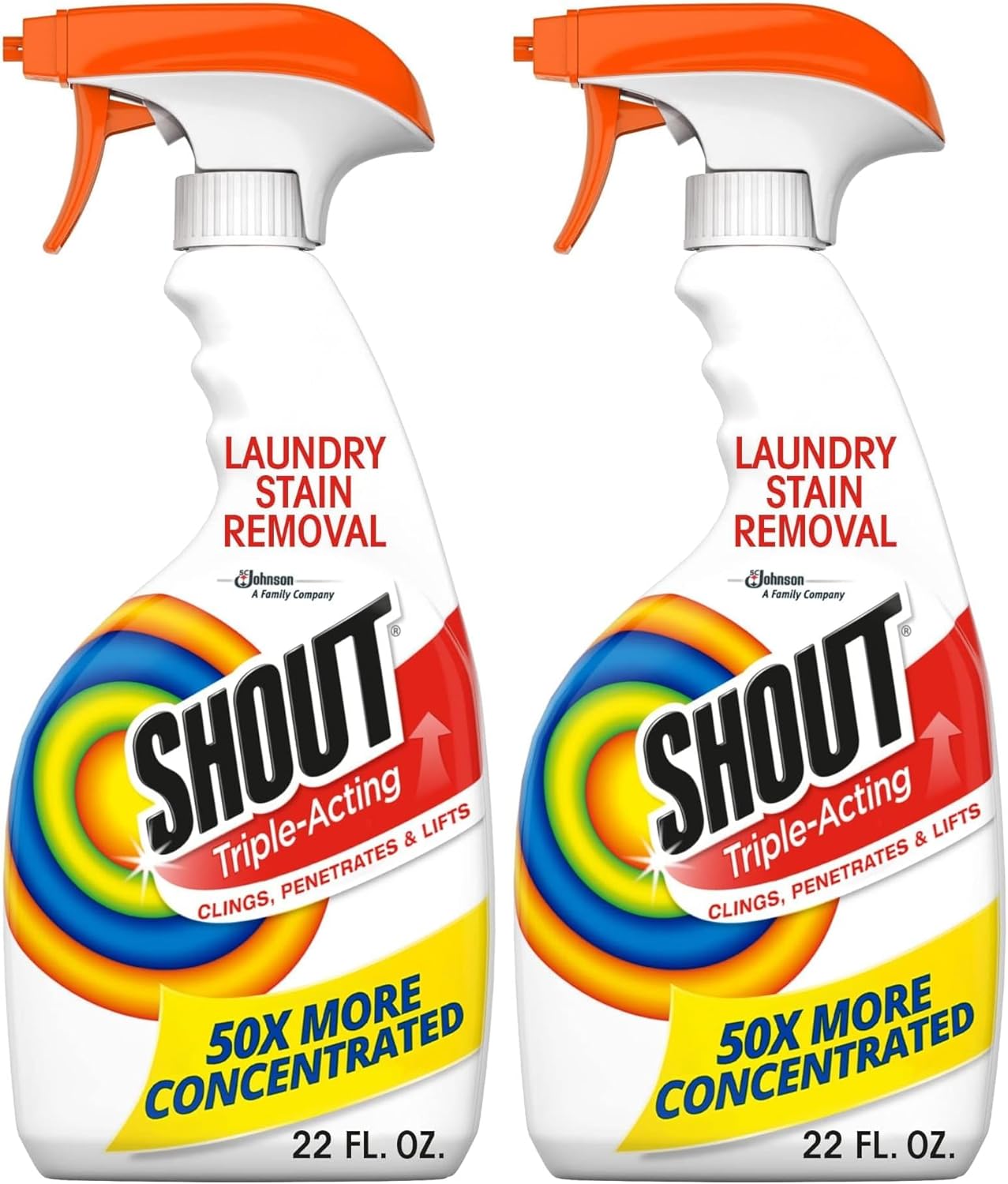 Shout Active Enzyme Laundry Stain Remover Spray, Triple-Acting Formula Clings, Penetrates, and Lifts 100+ Types of Everyday Stains - Prewash Spray 22oz (Pack of 2)