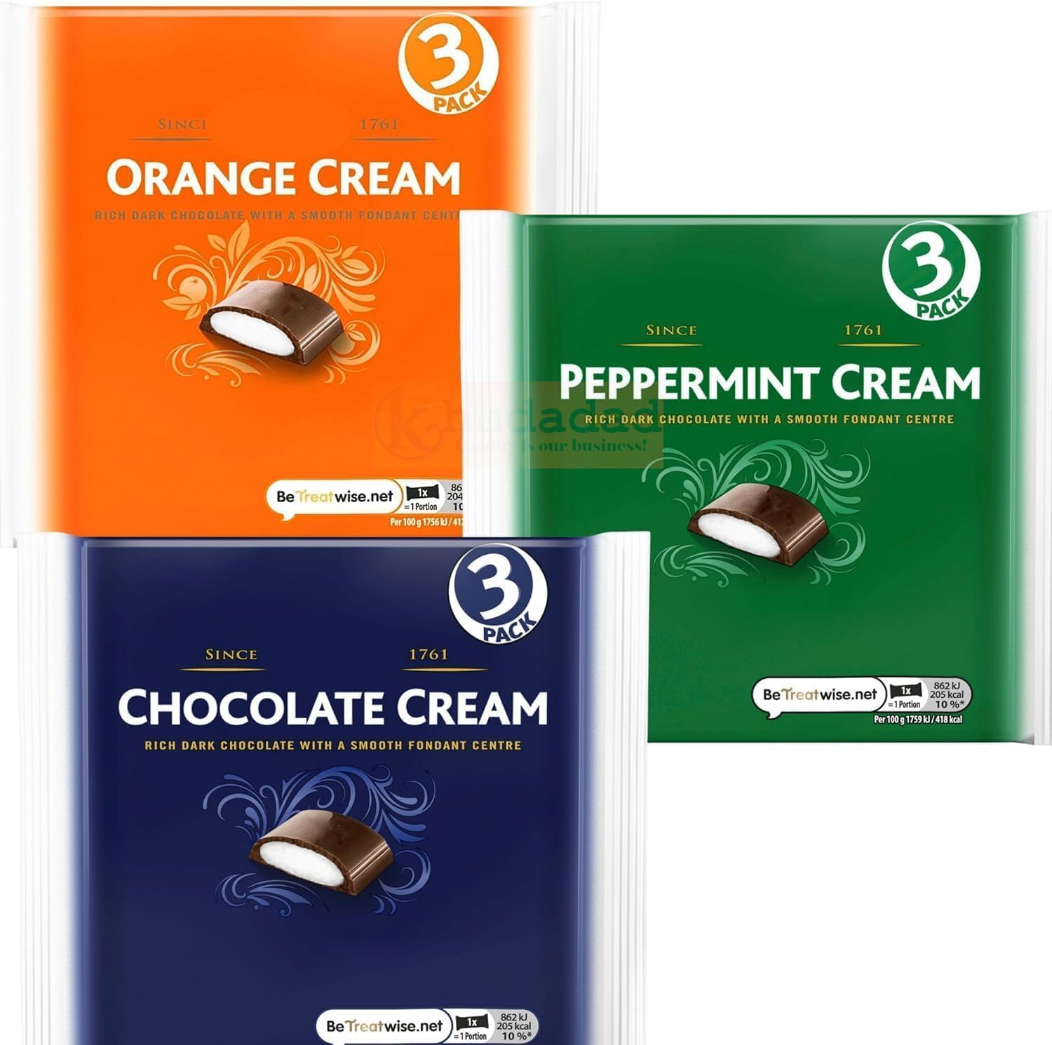 Frys Chocolate Cream, Orange Cream and Peppermint Cream Bars, 3 Packs of 147g Each, 9 Bars Total