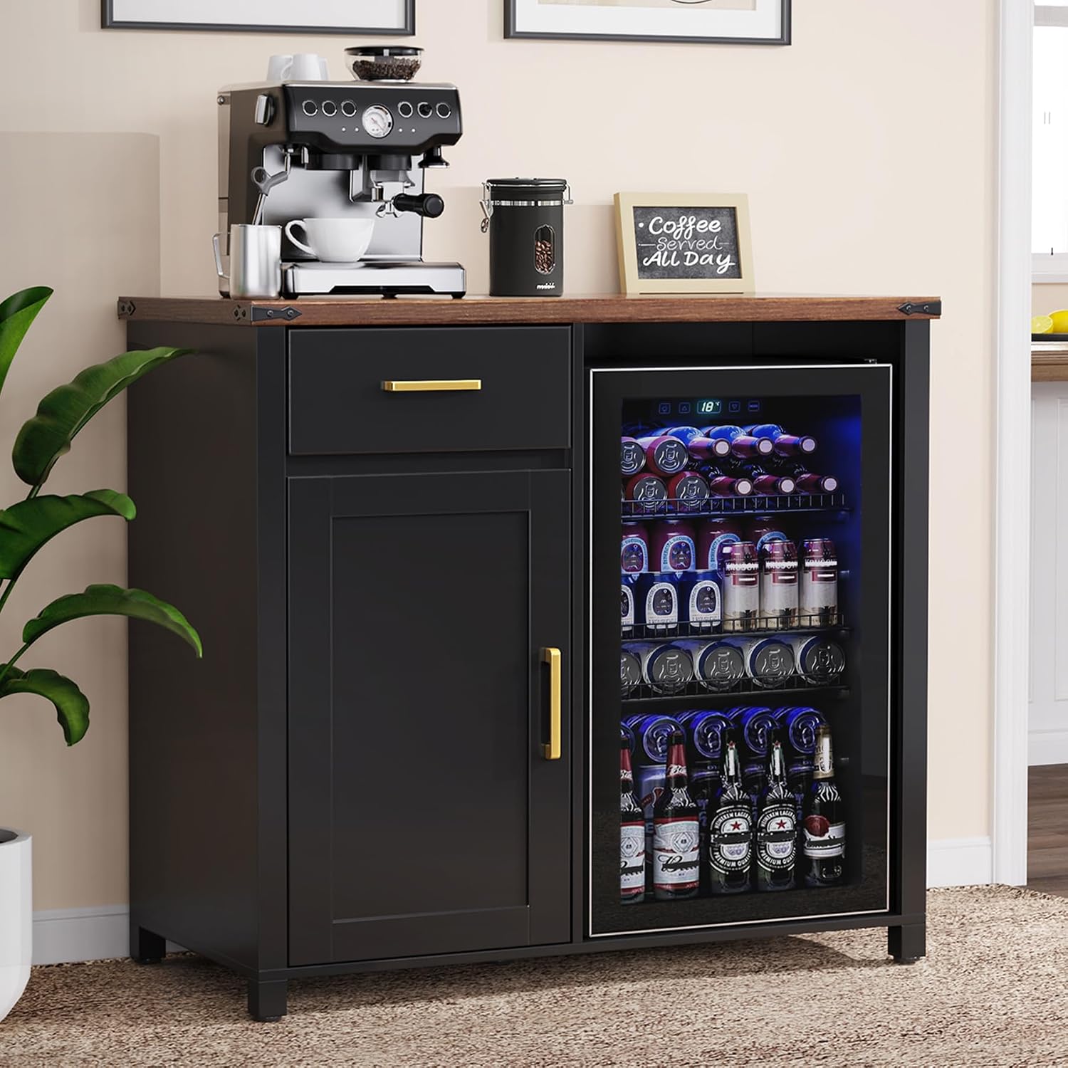 GDLF Coffee Bar Cabinet with Fridge Space, Mini Fridge Stand,Black