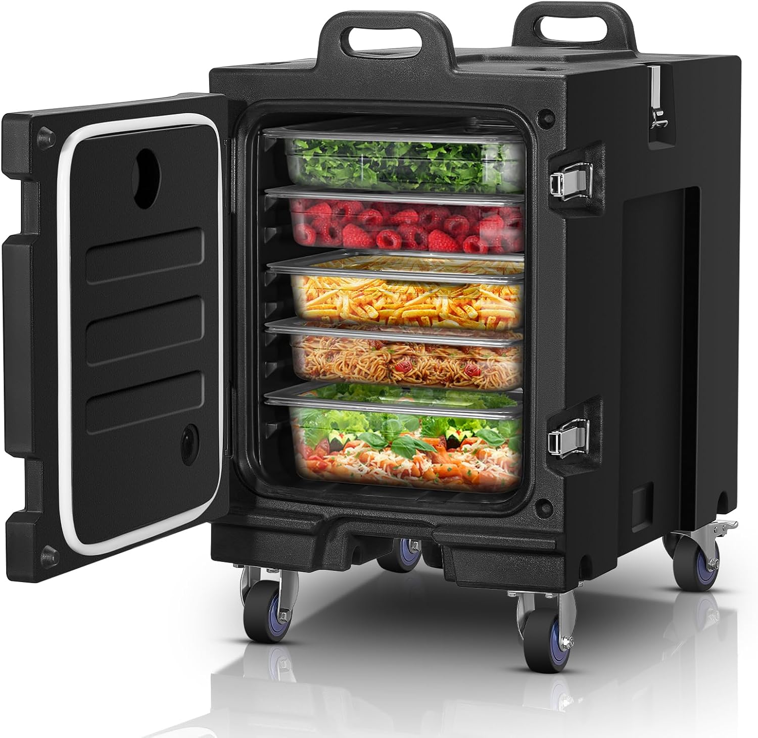 Hot Box for Catering, 82QT Portable Food Warmer w/Wheels, LLDPE Insulated Food Pan Carrier, Food Box Carrier w/Double Buckles, Handles, Stackable Food Warmer Box for Parties Buffet, Restaurant