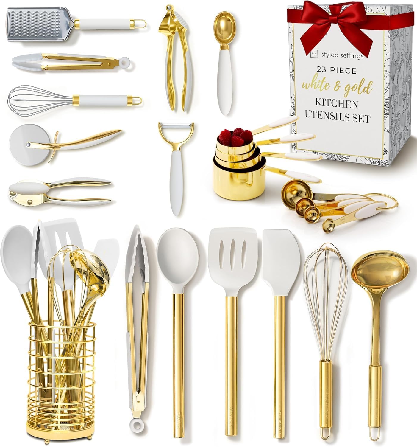Styled Settings White and Gold Kitchen Utensils Set, 23-Piece