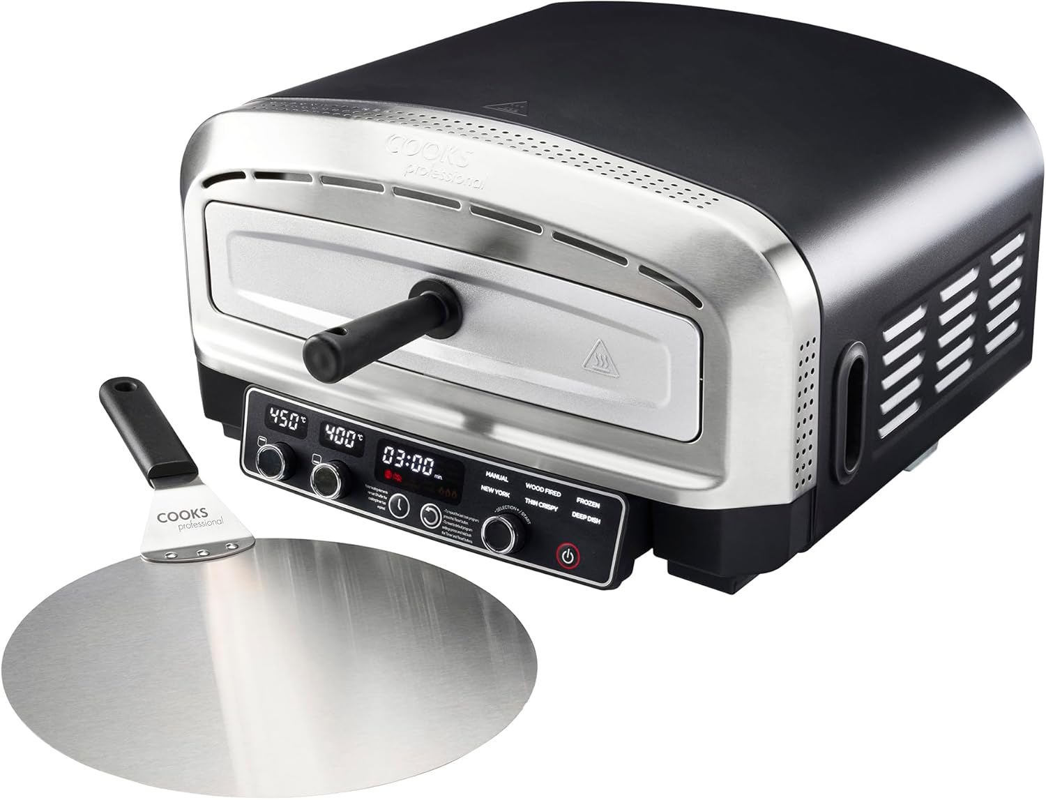 Cooks Professional Pizza Pro Maker 450 | Electric Portable Pizza Oven Machine 2200W | Dual Heating Controls | Heats up to 450°C | Includes Stainless Steel Pizza Peel | Indoor & Outdoor Use