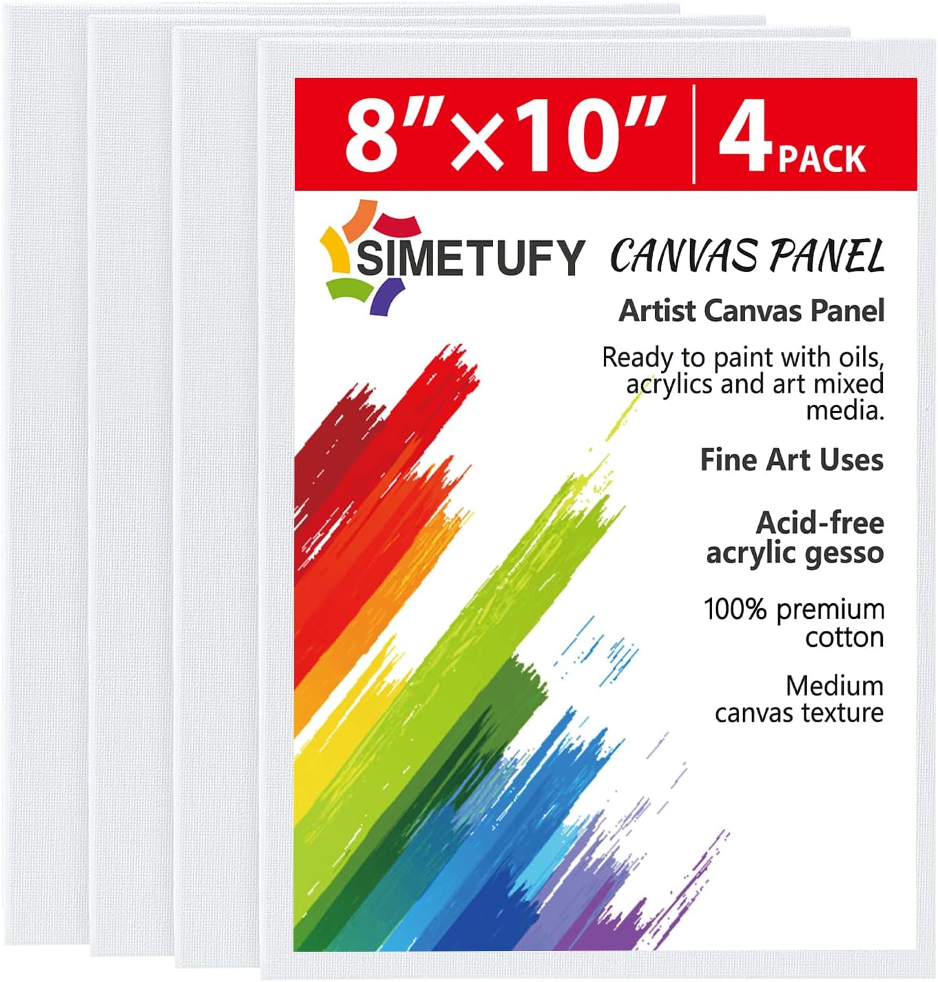Simetufy 4 Pack 8x10 Inch Canvas Boards Canvas Panels-Gesso Primed Acid-Free 100% Cotton Blank for Acrylics Oil Watercolor Tempera Paint