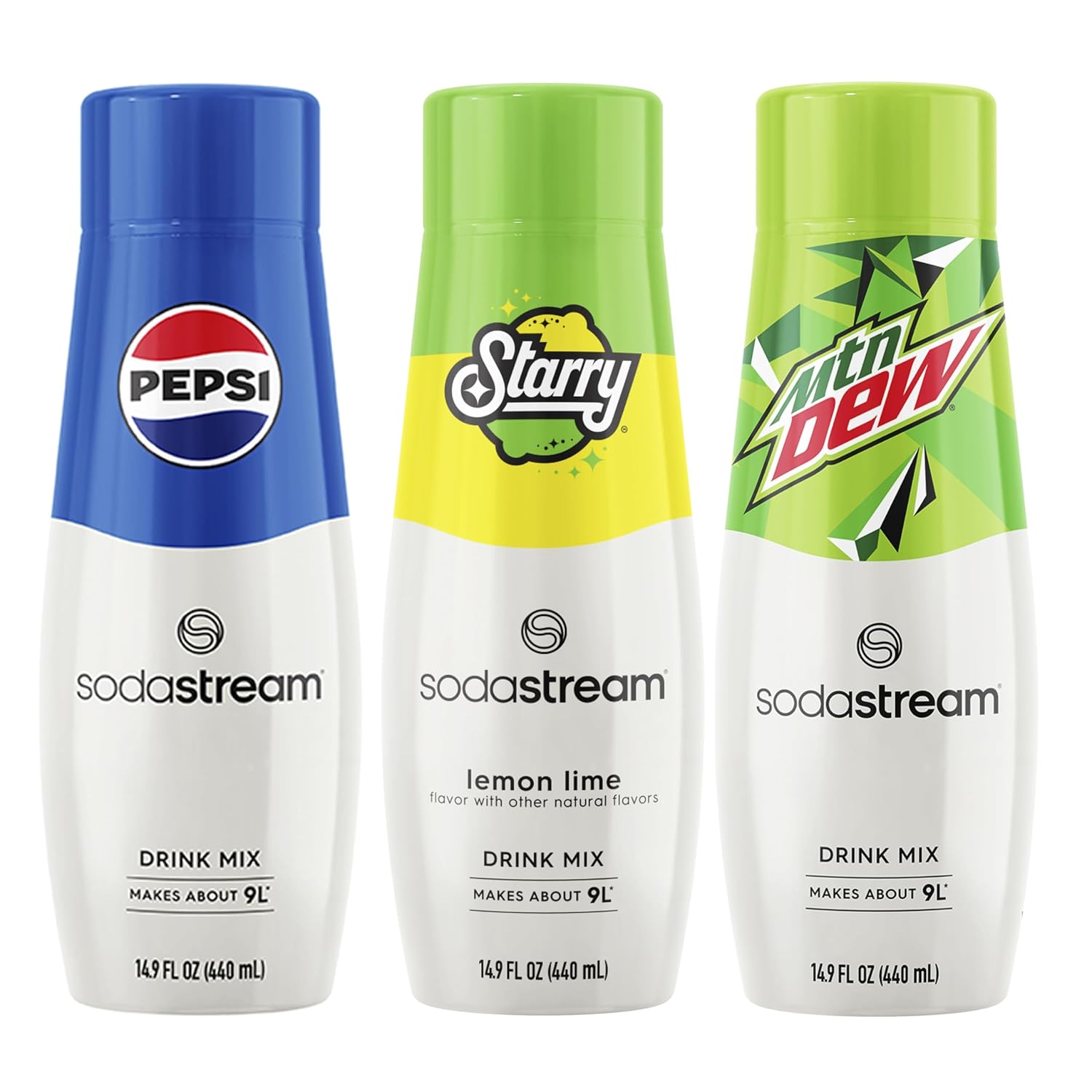 SodaStream Pepsi, Starry & MTN Dew, Regular, 440ml, (Pack of 3)