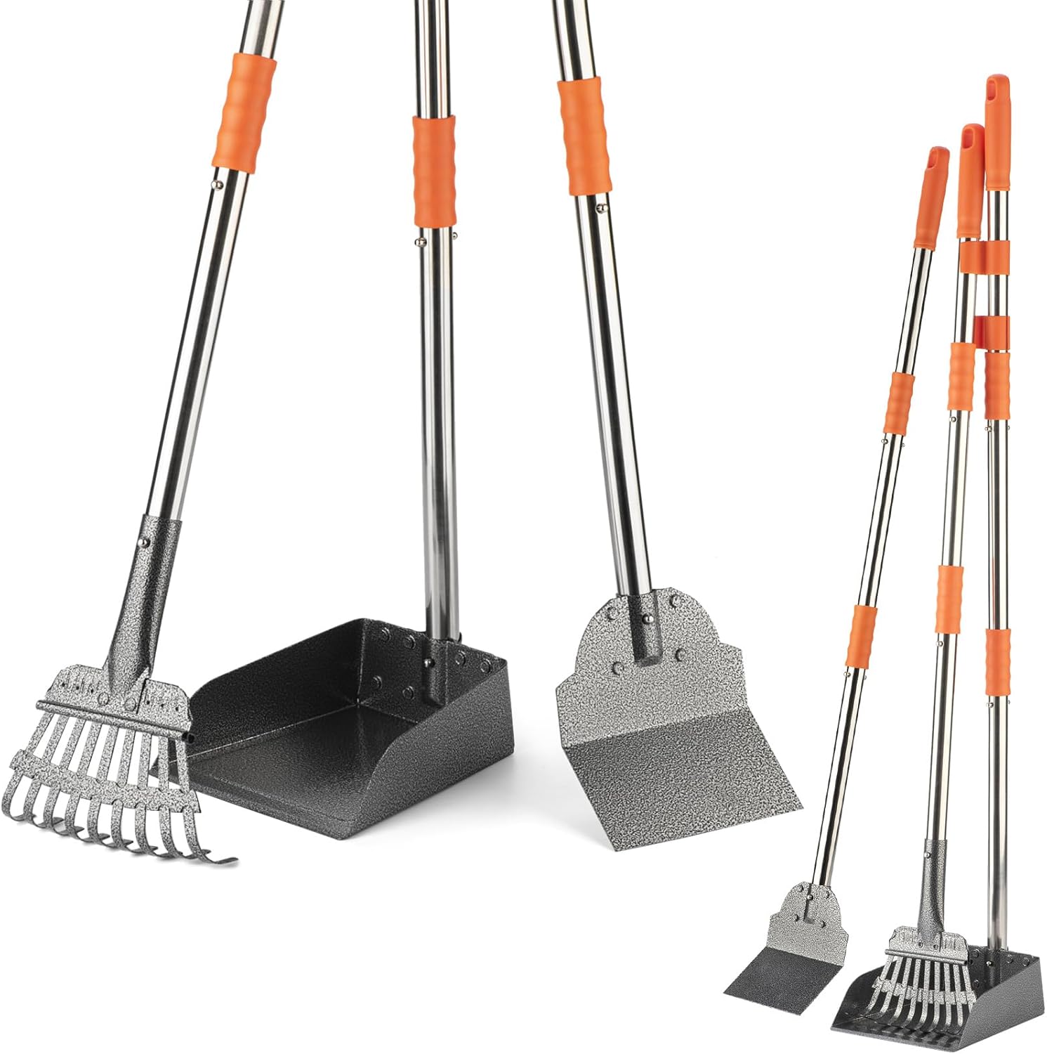 BANORES Pooper Scooper Dog Pooper Scooper Long Handle Stainless Metal Tray Rake Spade Set for Large Medium Small Dogs Easy to Clean Pet Waste Use for Yard, Grass, Dirt or Gravel