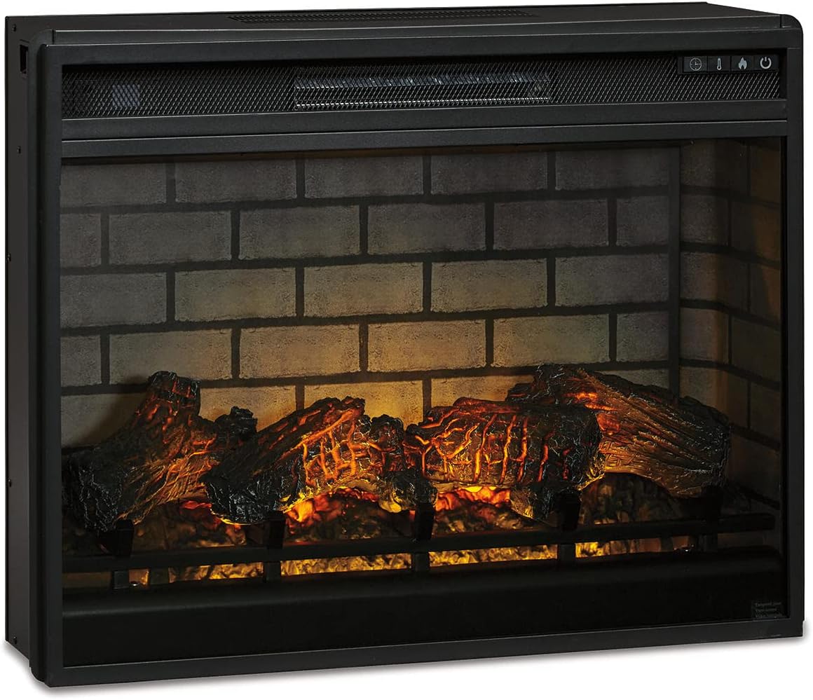 Signature Design by Ashley 30" Electric Fireplace Insert with LED, Remote Control, 7 Temperature and 5 Brightness Settings, Black