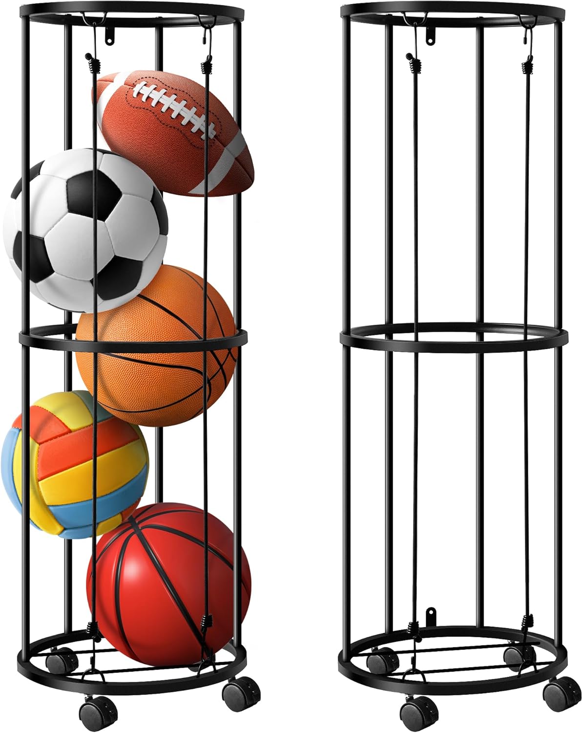 RunNico Columnar Vertical Ball Racks- 40x13.2 Inch Rolling Basketball Holder Wall Mount-Garage Sports Ball Storage for Indoor Rooms and Gyms