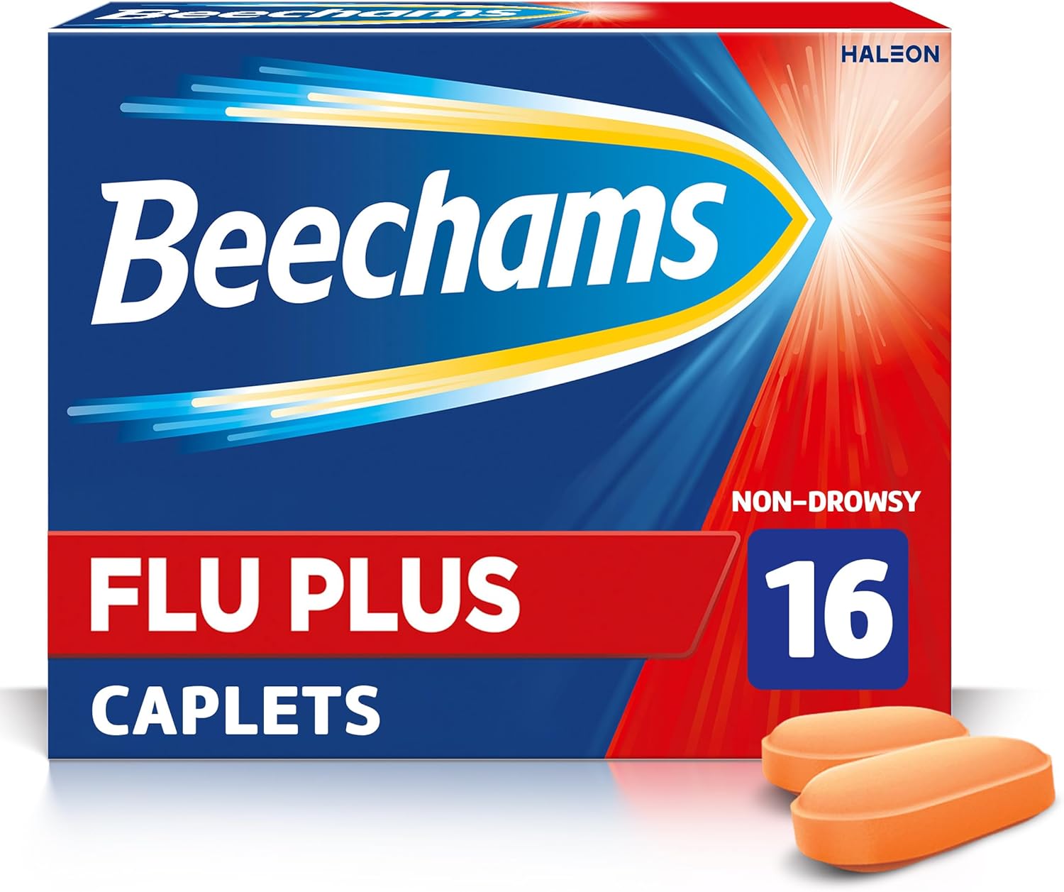 Beechams Cold and Flu Caplets, Cough Medicine for Adults & Headache Relief with Paracetamol, Flu Plus Caplets, 16 Count