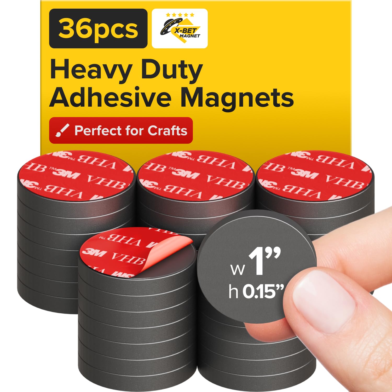 X-bet MAGNET - Adhesive Magnets - Ferrite Magnetic - 36 Pieces - Round Disc Magnets - Strong Sticky Adhesive Backing - Ceramic Magnets Ideal for DIY, Craft, Kitchen - 1"x0.15"
