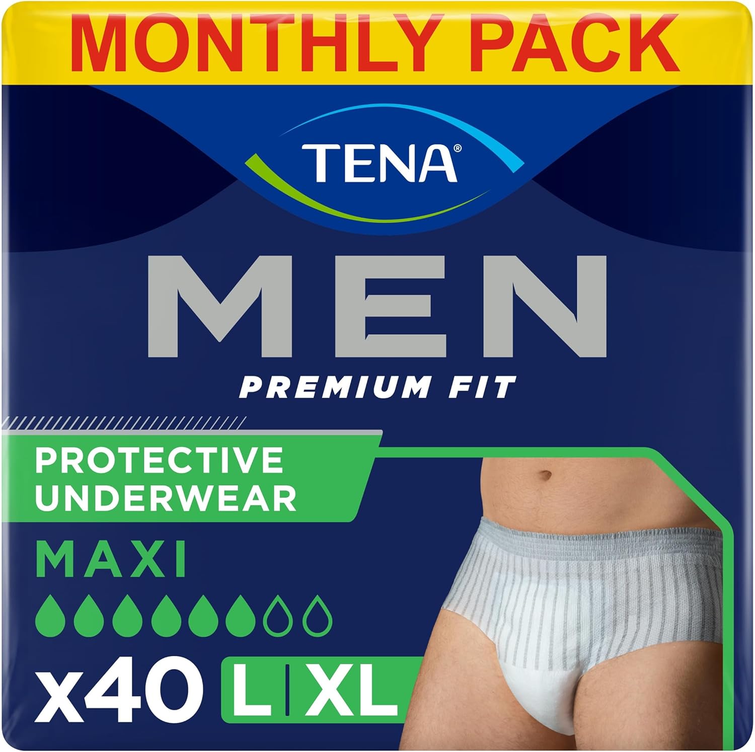 TENA Men Protective Underwear, Large, Level 4 for Heavy Bladder Weakness, 40 pairs of Incontinence Pants (10 x 4 packs) for Men, with a Masculine and Discreet Style