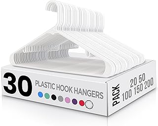 Utopia Home Plastic Hangers 30 Pack - Clothes Hanger with Hooks - Durable & Space Saving Coat Hanger - Heavy Duty Skirt Hangers (White)