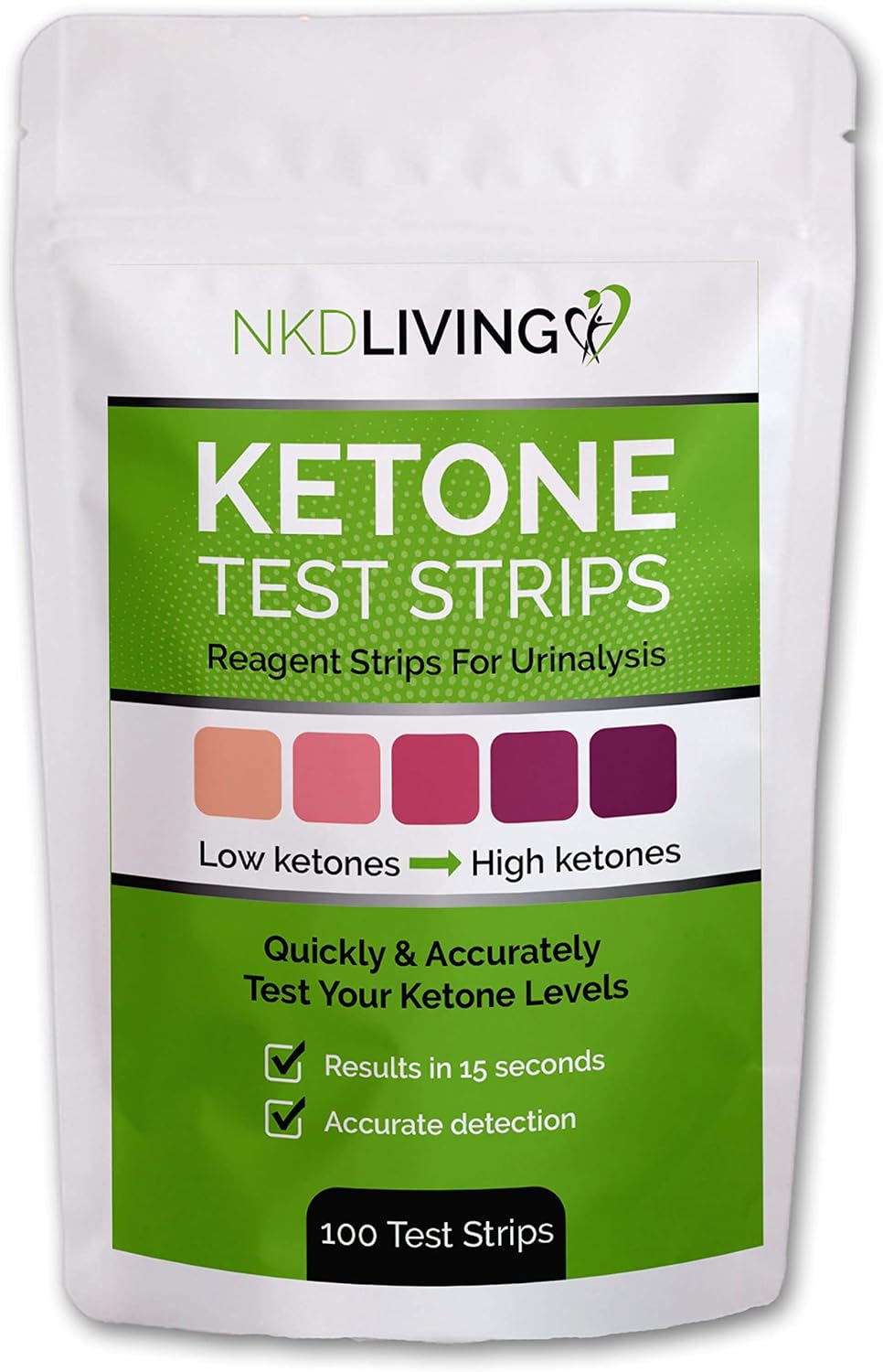 NKD Living Ketone Test Strips (100 Strips) - Accurate Detection of Ketones in Urine