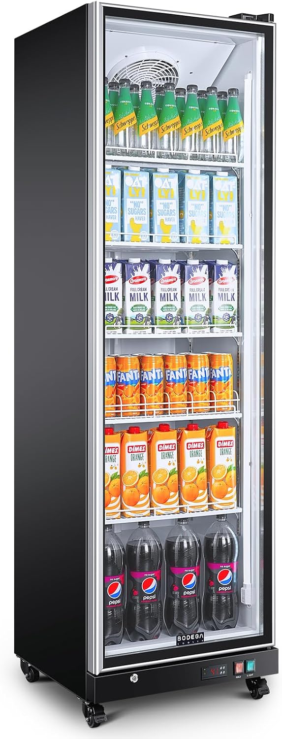 BODEGA BODEGACOOLER 12.5 Cu. Ft. Upright Commercial Beverage Refrigerator, Large Glass-Door Display Merchandiser, Energy-Star Rated Drink & Bar Cooler with Soft LED Lighting and Adjustable Shelves