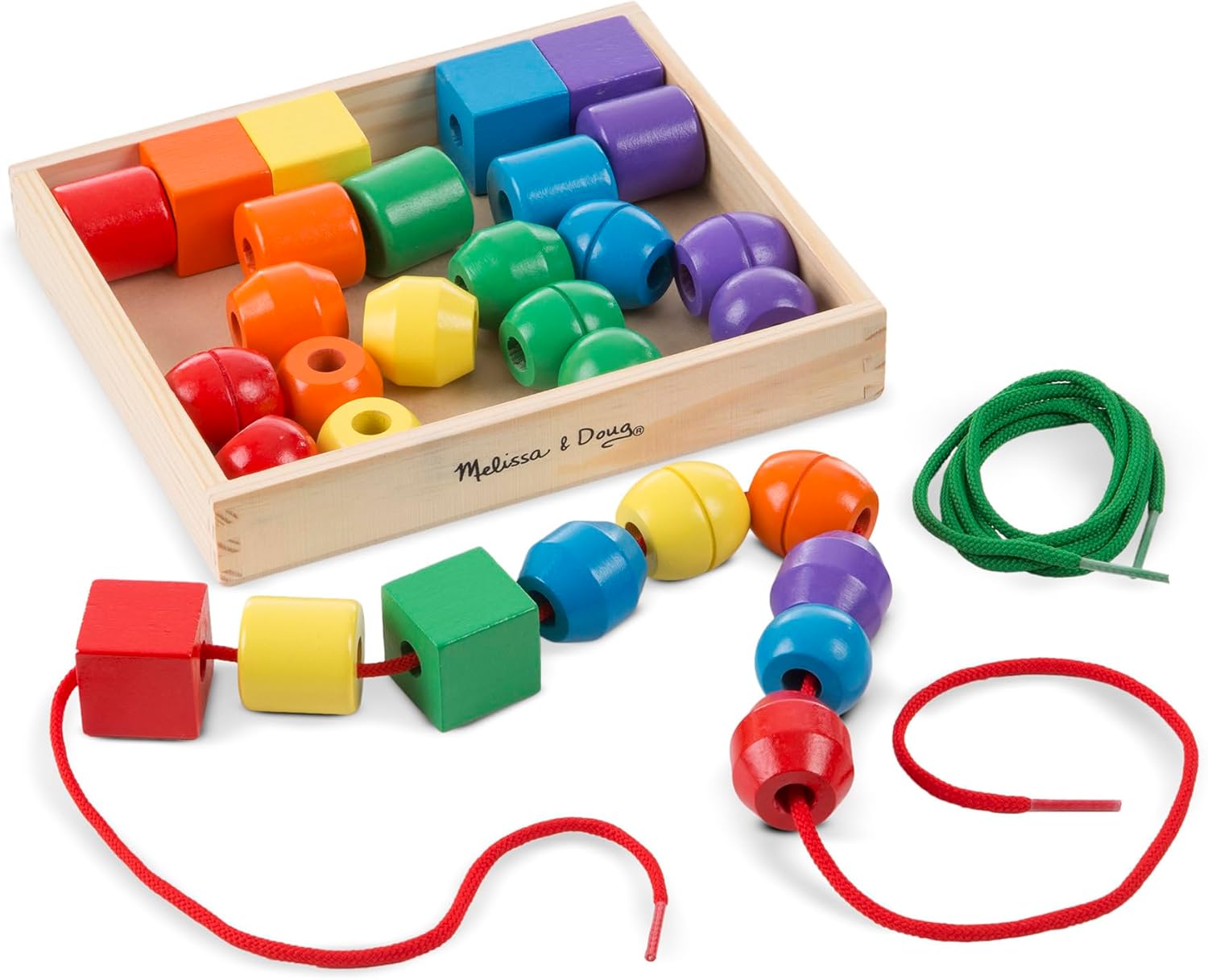 Melissa & Doug Wooden Lacing Beads | Wooden Toys Age 3+ | Developmental Toy | Problem Solving | 3+ | Gift for Boy or Girl