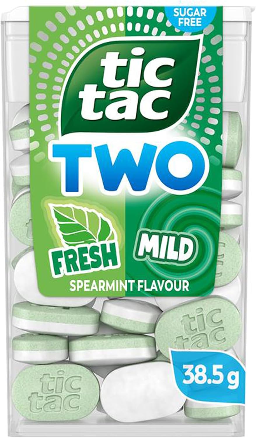 Tic Tac Two Spearmint Sugar Free Sweets, Refreshing Mints, 1 Pack (38.5g)