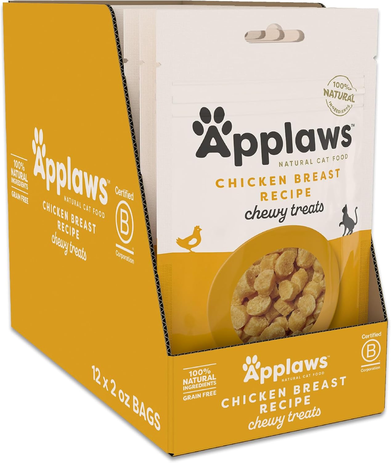 Applaws Natural Chewy Chicken Cat Treats 12-Pack 2.0 oz Bags | 100% Natural, High Quality Protein, Limited Ingredient, Grain Free, No Artificial Additives, Healthy Snack