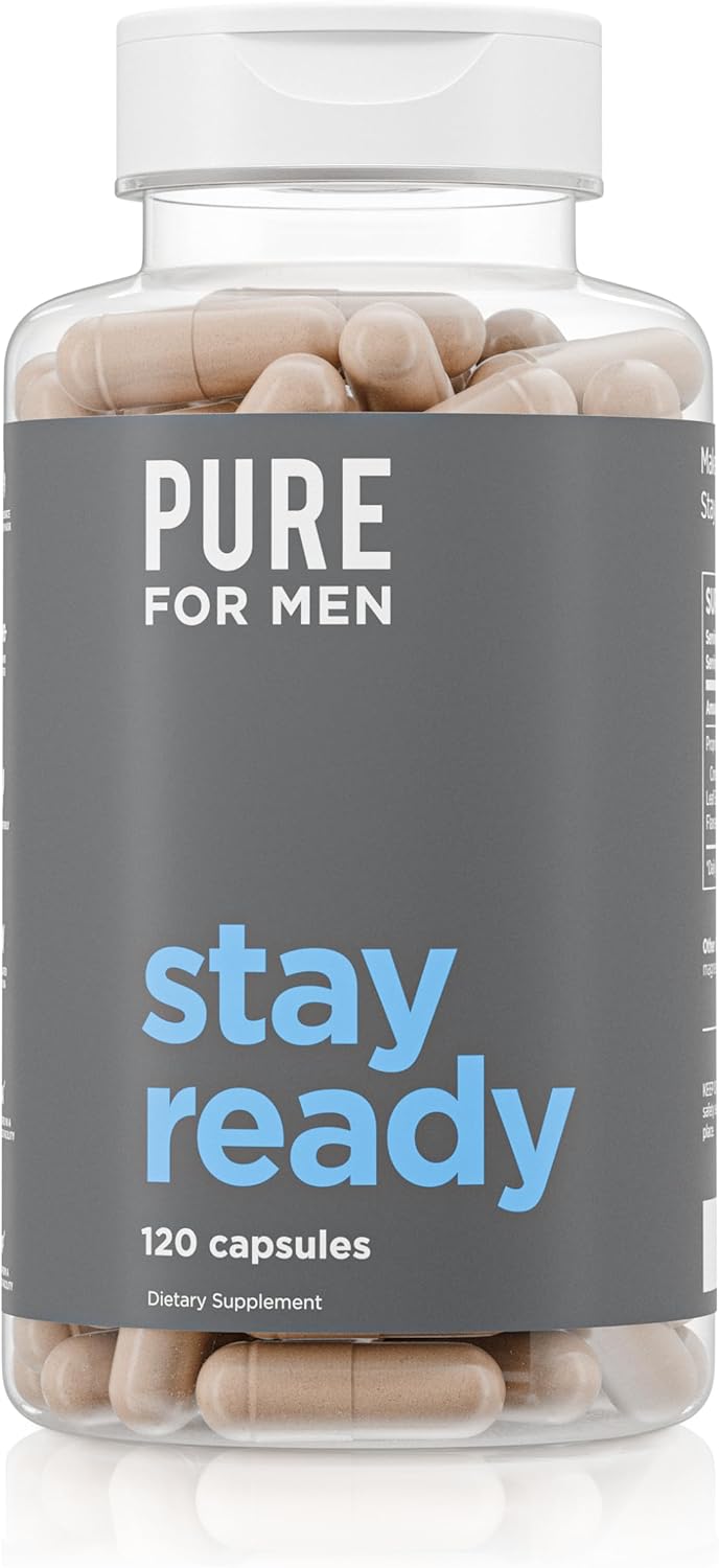 Pure for Men Original Vegan Cleanliness Stay Ready Fiber Supplement | Helps Promote Digestive Regularity | Psyllium Husk, Aloe Vera, Chia Seeds, Flaxseeds | Proprietary Formula | 120 Vegan Capsules
