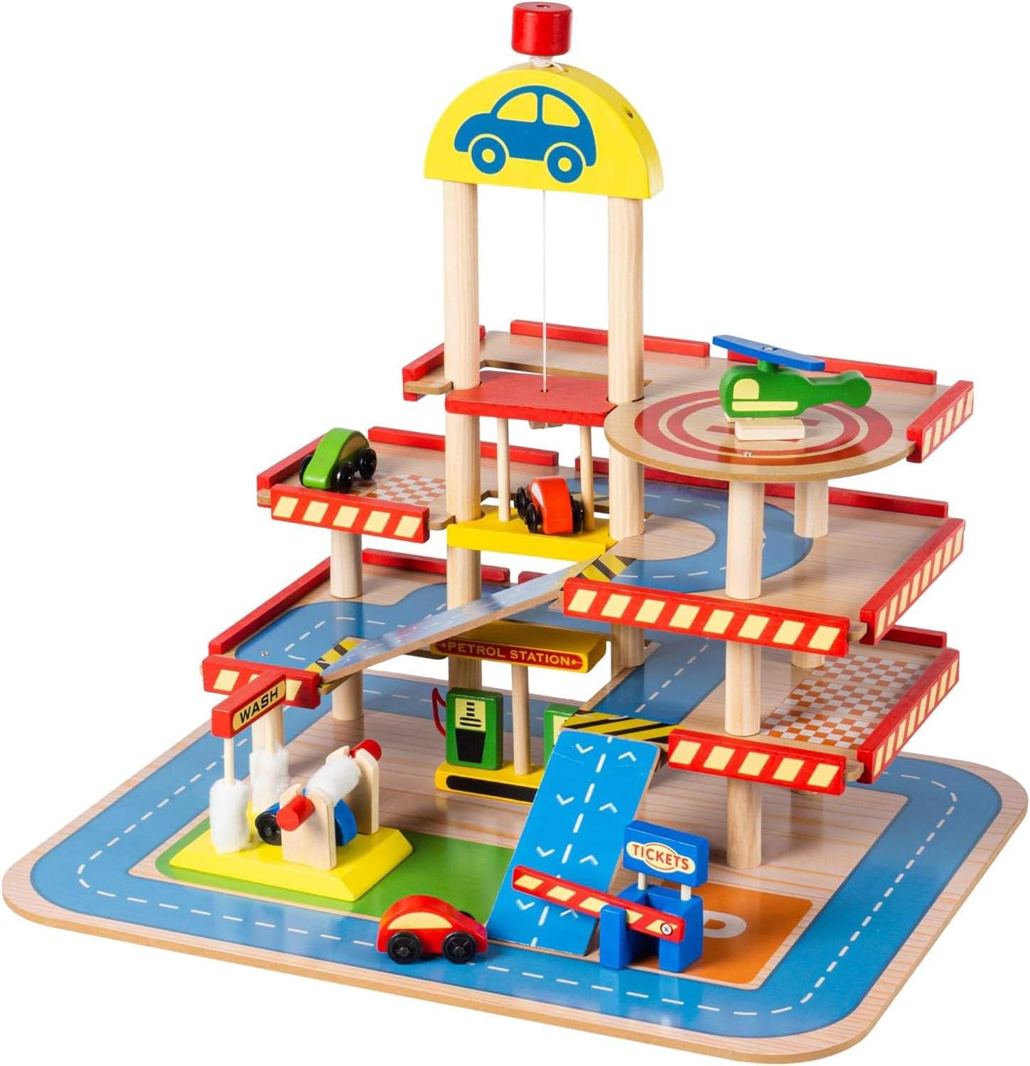 Wooden Toy Public Parking Garage for Children 3+ Years with Cars Kids Car Ramp 3 Level Car Park Gift Playset with Lift
