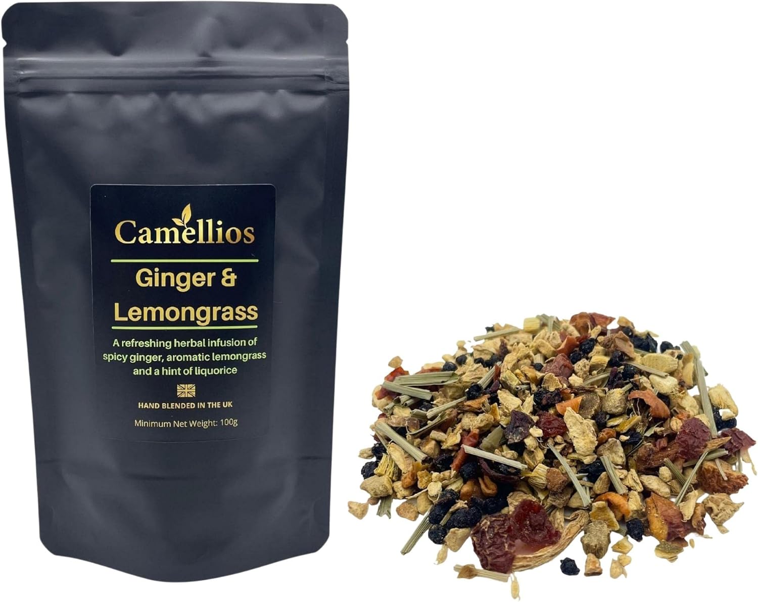 Ginger and Lemongrass Tea, Herbal Loose Leaf Tea, Camellios (100g)