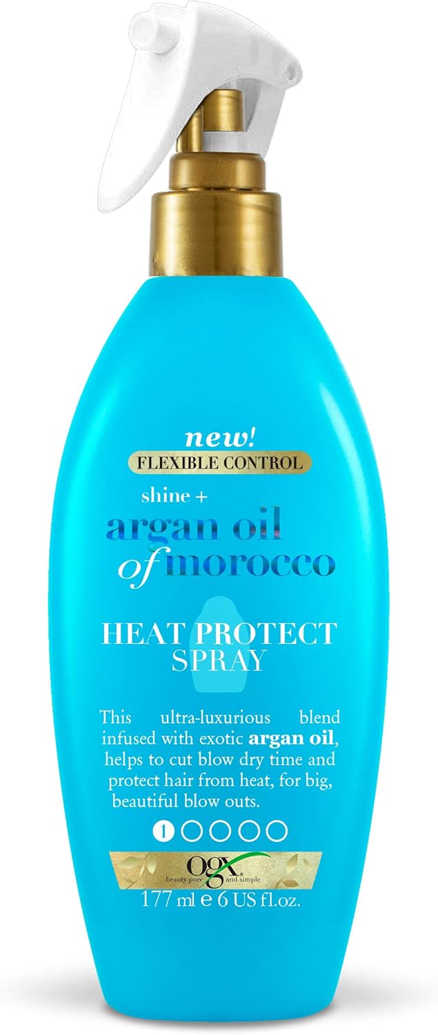 OGX Argan Oil of Morocco Shine+ Heat Protection Spray, Protects Hair from Heat Damage Caused by Blow Drying and Styling Tools, 177ml