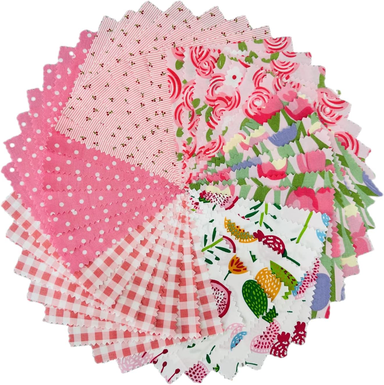 Pink Charm Packs for Quilting 5 inch, Rose Fabric Precut Quilting Fabric Squares 5x5 for Baby Girls 100% Cotton Fabric for Sewing DIY Patchwork (42Pcs)