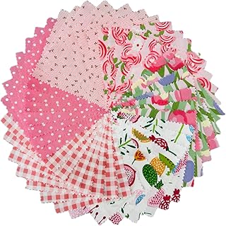 Pink Charm Packs for Quilting 5 inch, Rose Fabric Precut Quilting Fabric Squares 5x5 for Baby Girls 100% Cotton Fabric for Sewing DIY Patchwork (42Pcs)