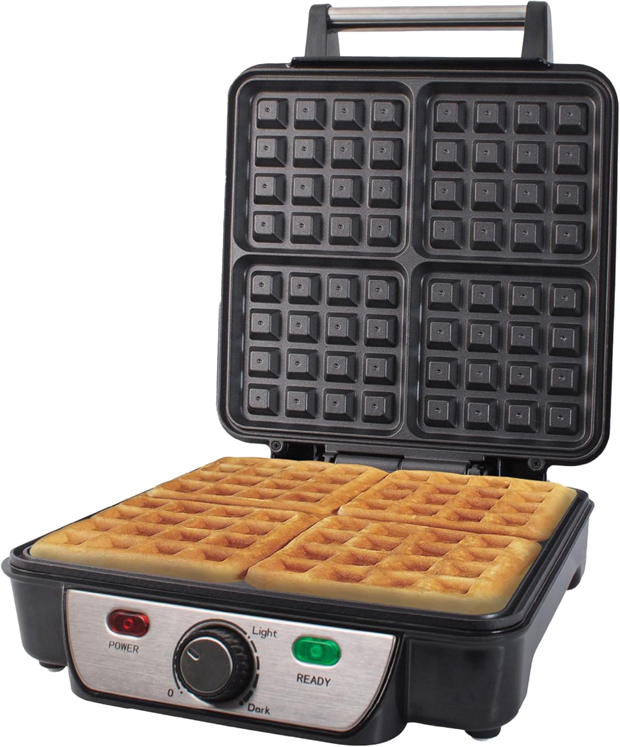 Quest 35940 Four Slice Deep Fill Waffle Maker/Non-Stick Hot Plates/Adjustable Temperature/Stainless Steel with Cool Touch Handle / 1100W
