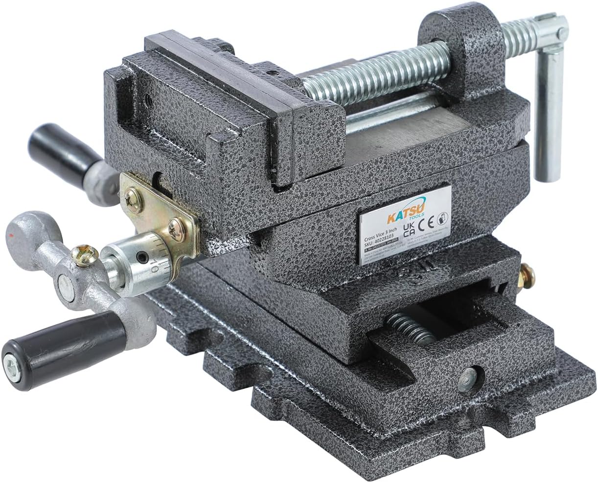 KATSU Drill Press Compound Cross Vice 4 Inch 100mm Heavy Duty Pillar Bench Drill Press 4 Ways Mechanic Cross Slide Vise Clamp for Workshop Milling Machine Machinery Maintenance