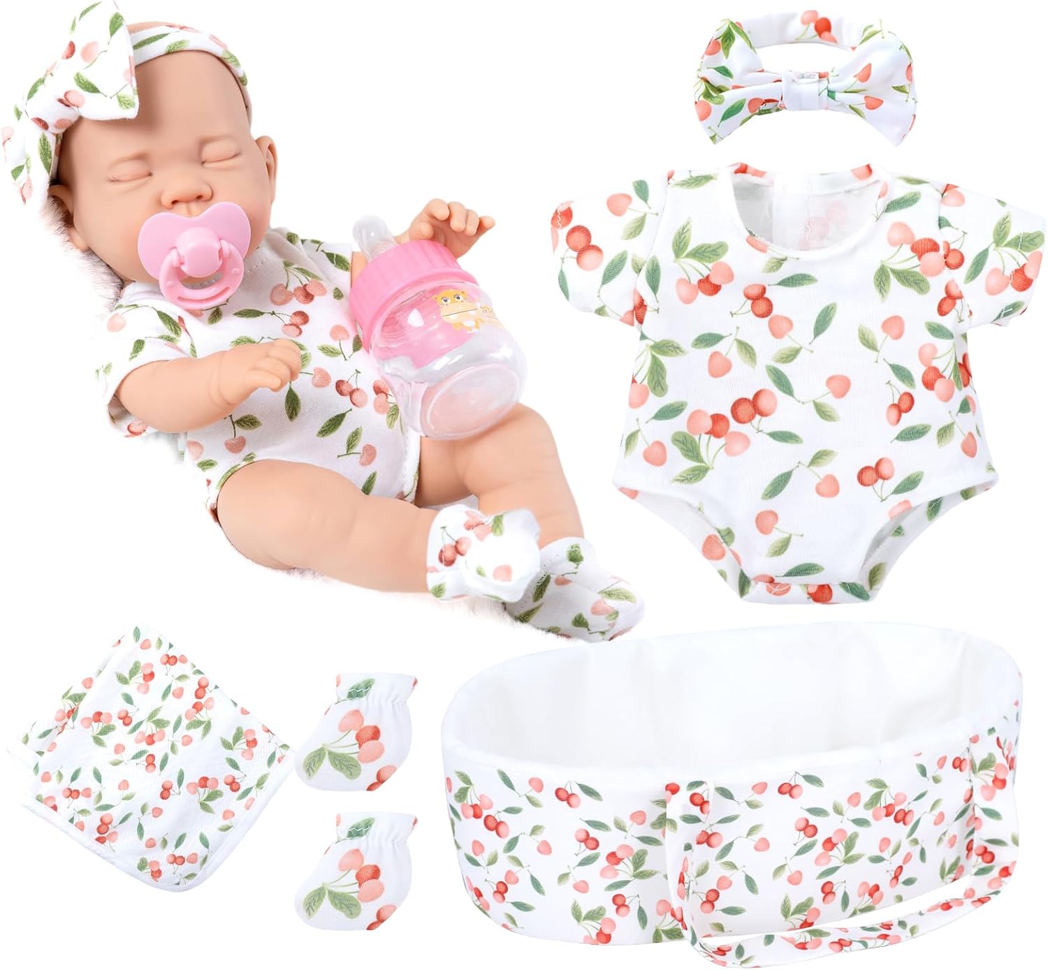 DONTNO 12 Inch Reborn Baby Doll with Bassinet Bed and Doll Accessories,Newborn Baby Doll Includes Doll Clothes,Blanket,Pacifier,Bottle,First Baby Dolls for Toddlers 36 Months and Up