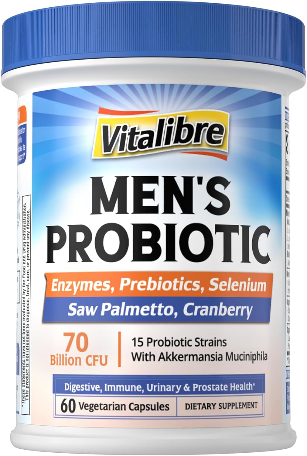 Probiotics for Men, 70 Billion CFU 15 Strains, Selenium, Enzymes, Saw Palmetto, Cranberry for Digestive, Gut, Immune, Prostate & Urinary Tract Health, Shelf Stable, 60 Capsules