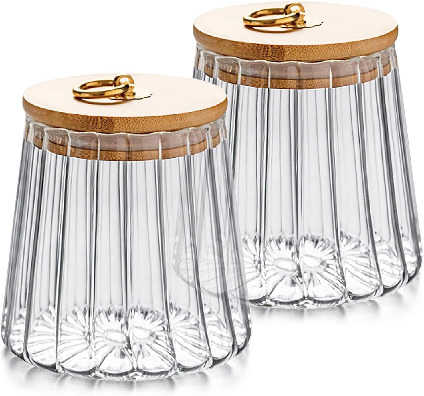 Ulable 2 Pack Glass Storage Jars Airtight Tea Coffee Sugar Canisters Kitchen Storage Containers with Bamboo Lid Metal Handle Pantry Decorative Food Storage Cans 650ML (2PCS Conical)