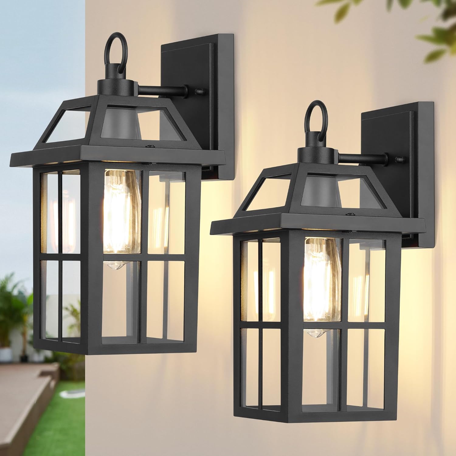 WIHTU Outdoor Wall Lantern, Waterproof Wall Sconce Light Fixtures, Porch Lights with Glass Shade, Exterior Light Fixtures, Aluminum Mount Lanterns, Anti-Rust Front Door Mount Lighting, 2 Pack