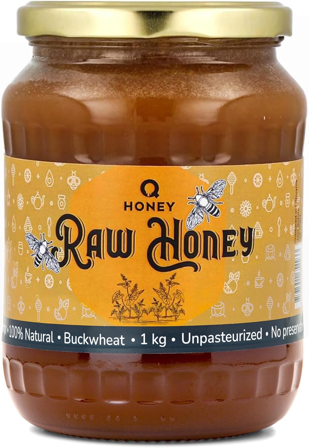Pure Raw Buckwheat Honey 100% Natural - Unfiltered and Unheated, 1 kg, Directly from the Hive, Perfect for Cooking and Marinades with a Strong Earthy Aroma and Flavor