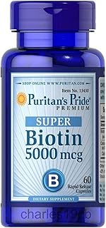 Puritan's Pride Vitamin Capsules, Super Biotin, 5000 Mcg, 60 Count, 60 Count