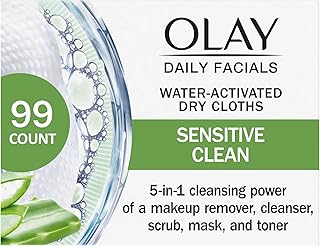 Olay Daily Facials for Clean Sensitive Skin, Makeup Remover Wipes, Soap-Free and Fragrance-Free Cleanser Cloths, 33 Count (Pack of 3)