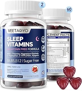 Melatonin Free Sleep Gummmies for Adults & Kids 12+ with L-Theanine,Magnesium Glycinate, L-Tryptophan, 5-HTP,GABA, Apigenin - Sugar Free, Strawberry Flavor, Vegan,120 Count