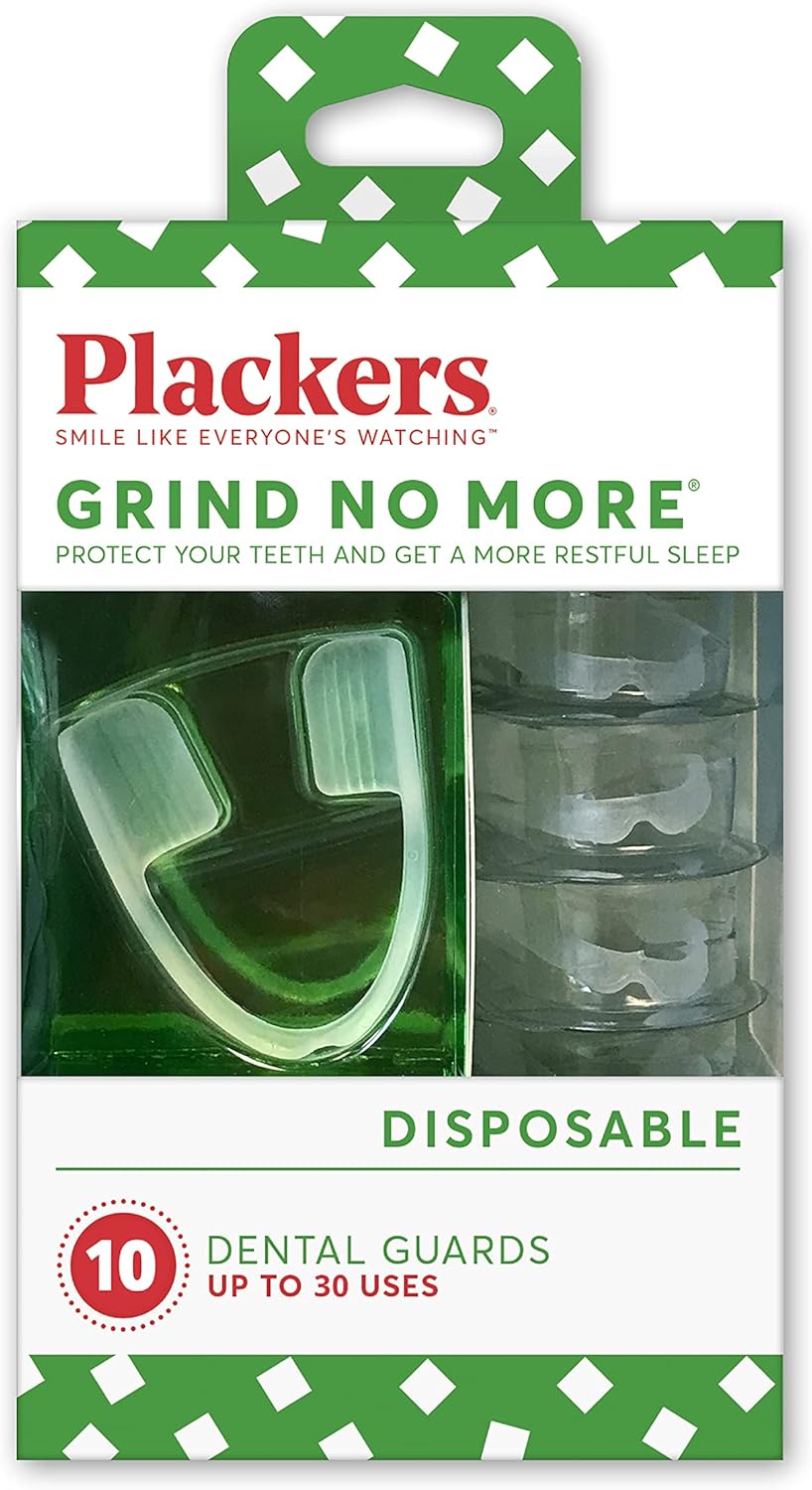 Plackers Grind No More Night Guard, Nighttime Protection for Teeth, Sleep Well, BPA Free, Ready to Wear, Disposable, One Size Fits All, 10 Count