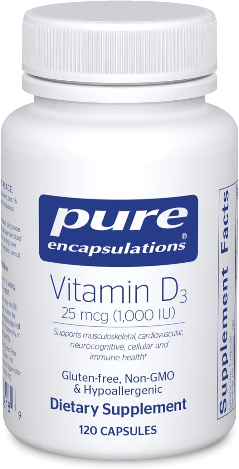 Pure Encapsulations - Vitamin D3 1,000 IU - Hypoallergenic Pure Vitamin D Supplement - Immune System, Bone and Muscle Function Support - 120 Capsules