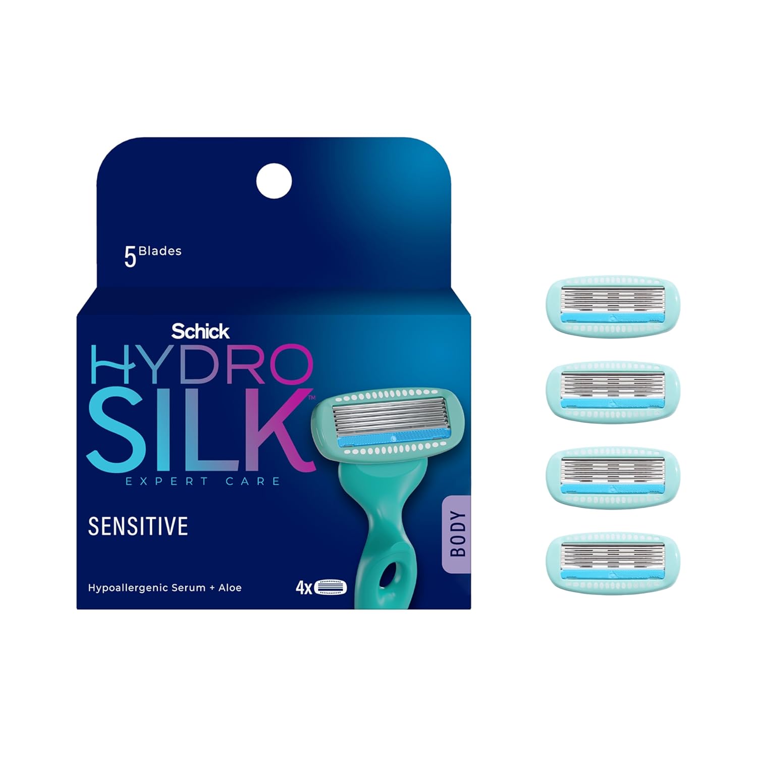 Schick Hydro Silk Sensitive Women's Razor Blade Refills, 4 Count | 5-Blade Razors for Women Sensitive Skin | Womens Razor Refills for Sensitive Skin