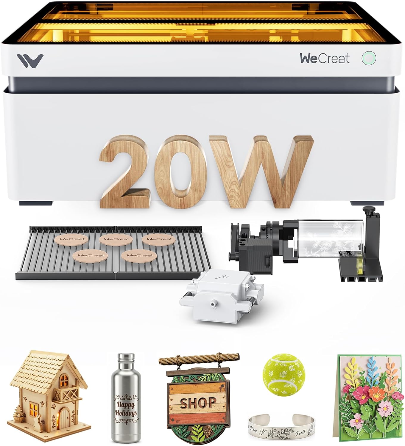 Vision 20W Laser Engraver, Auto-Lifting for 5.5" Material, Smart Camera for Easiest Positioning, 600mm/s Speed, Laser Engraving Machine for Tumblers Metal Wood Acrylic DIY Craft Gifts Making