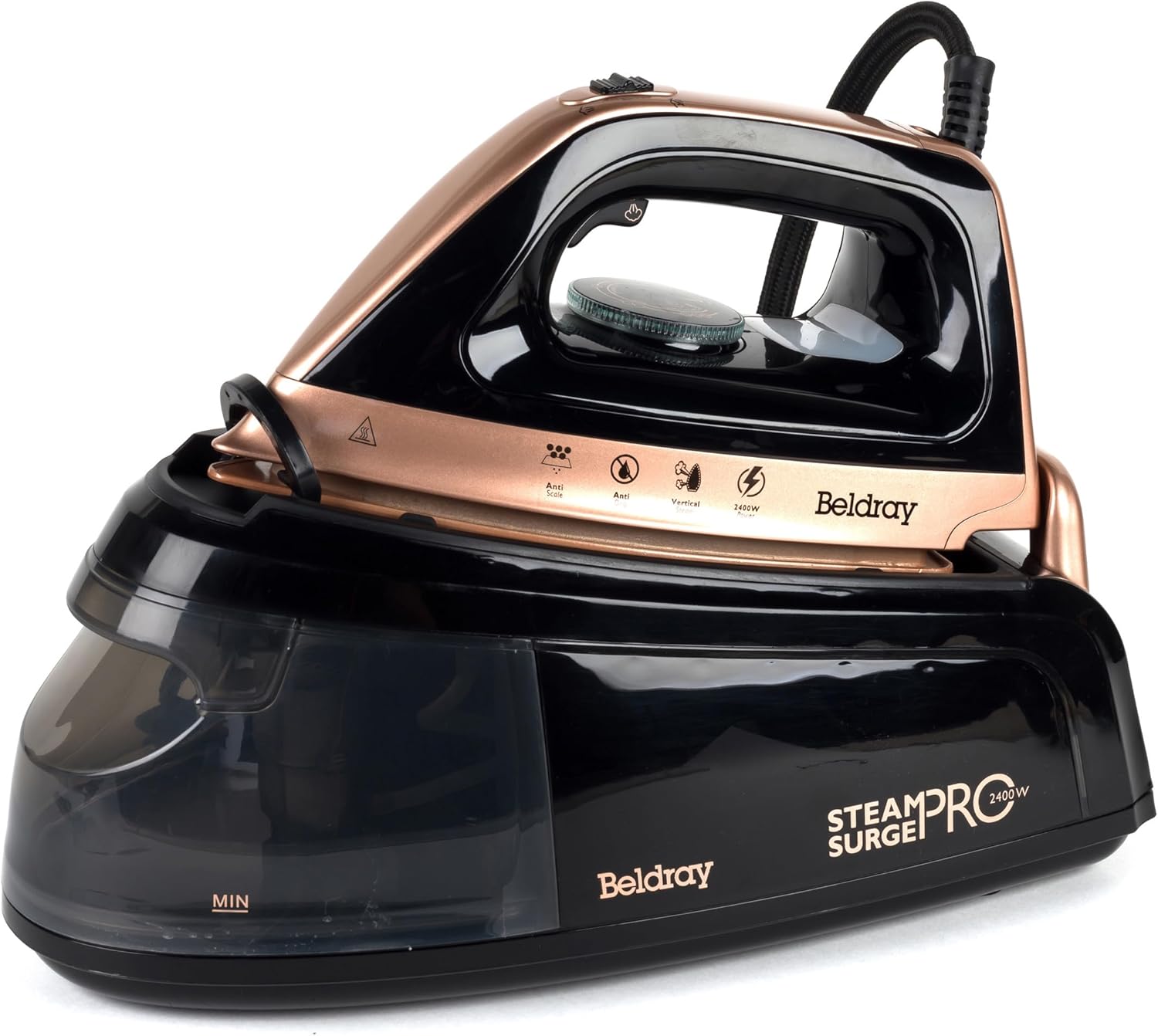 Beldray Steam Station Iron – Steam Generator Iron, Detachable 1.2L Water Tank, Smooth Glide Soleplate, Powerful Steam Burst, Vertical Steam, Adjustable Temperature Dial, 2400W, Rose Gold, BEL01137-150