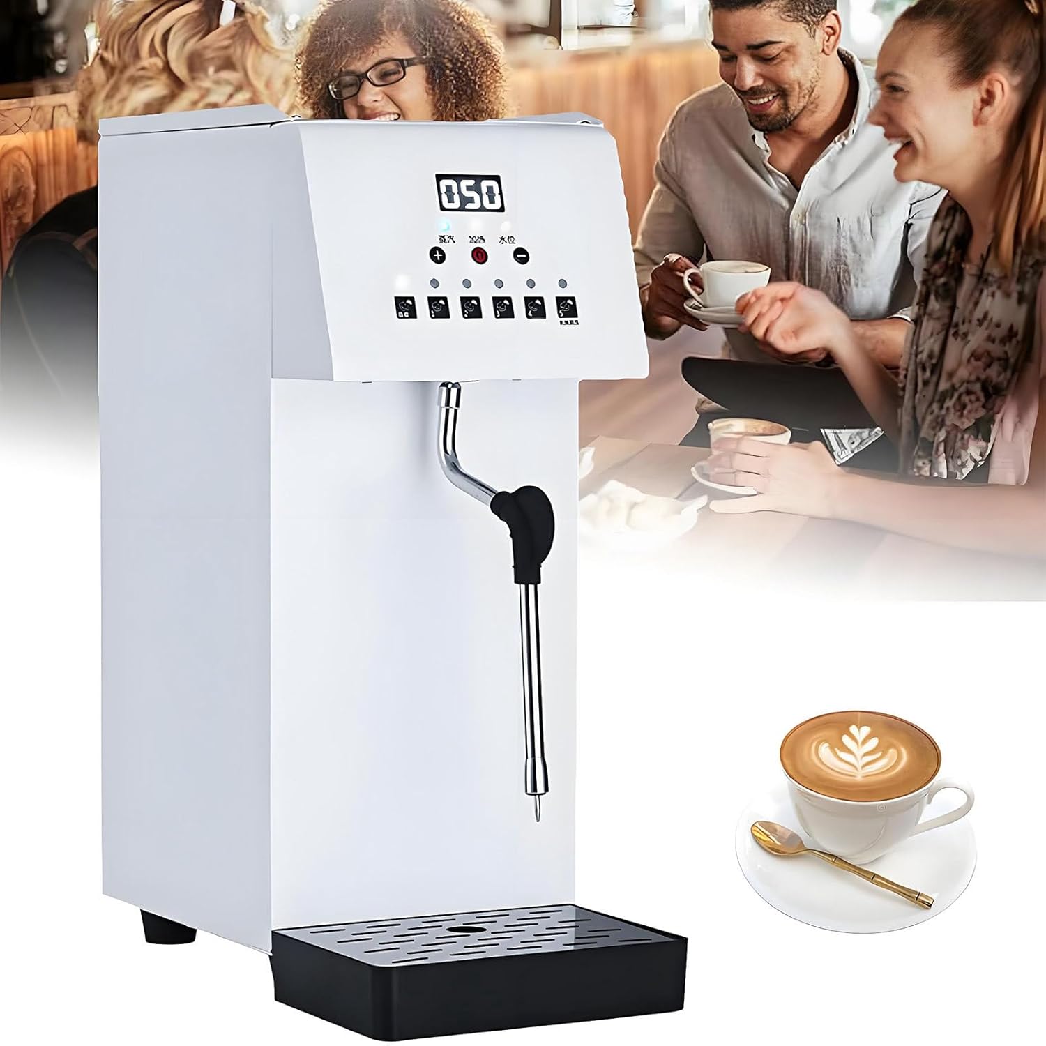 Milk Frother Steamer 2500W, Commercial Full Automatic Machine with LED Display and 4 Steam Nozzles for Espresso, Coffee, and Desserts