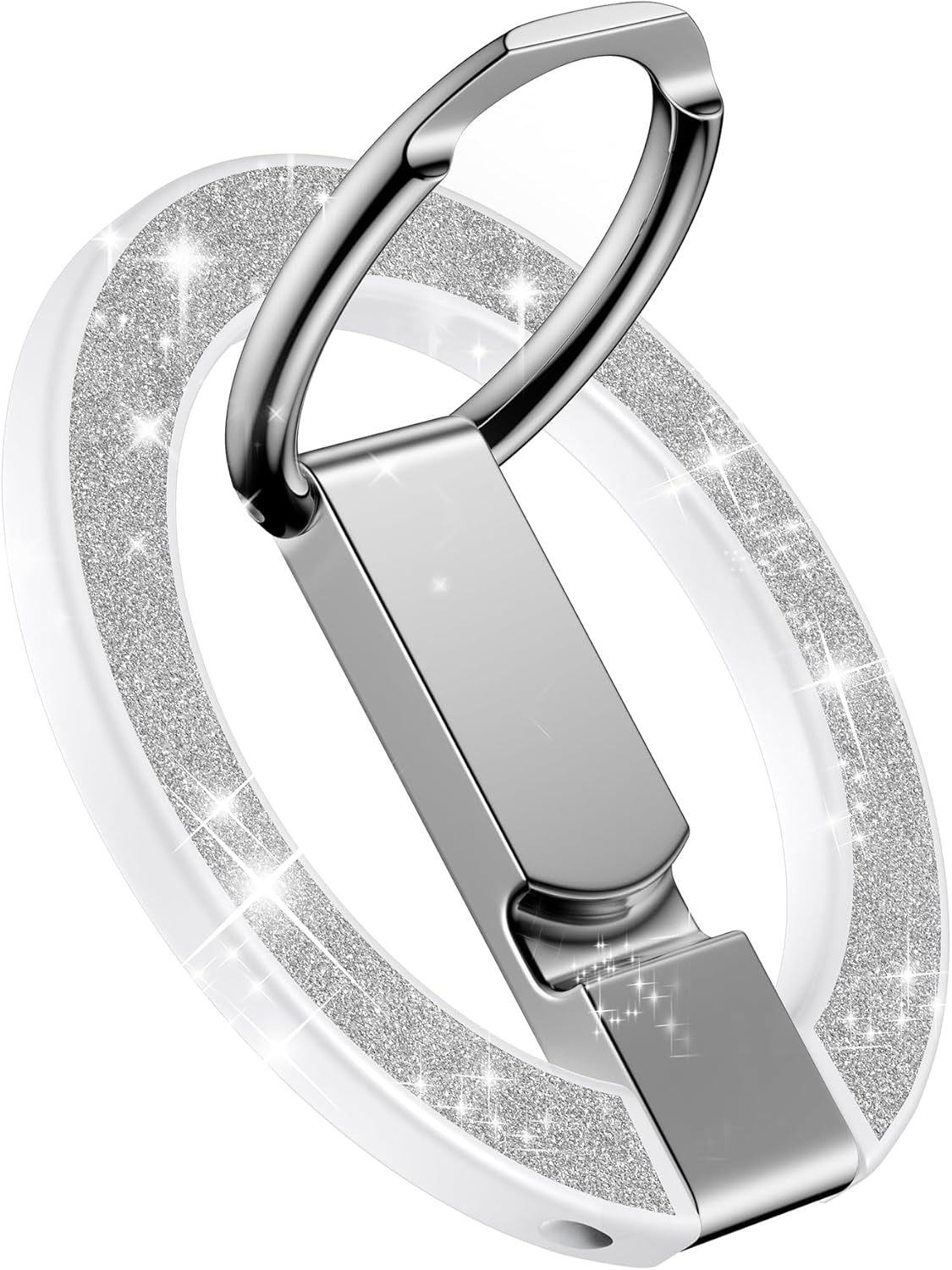 AILKIN Magnetic Phone Stand with Ring Holder for iPhone & Samsung, MagSafe Phone Ring Magnet Grip, Adjustable Kickstand for Phone Case, iPhone Holder for Hand, Desk Phone Holder Stand-Silver Bling