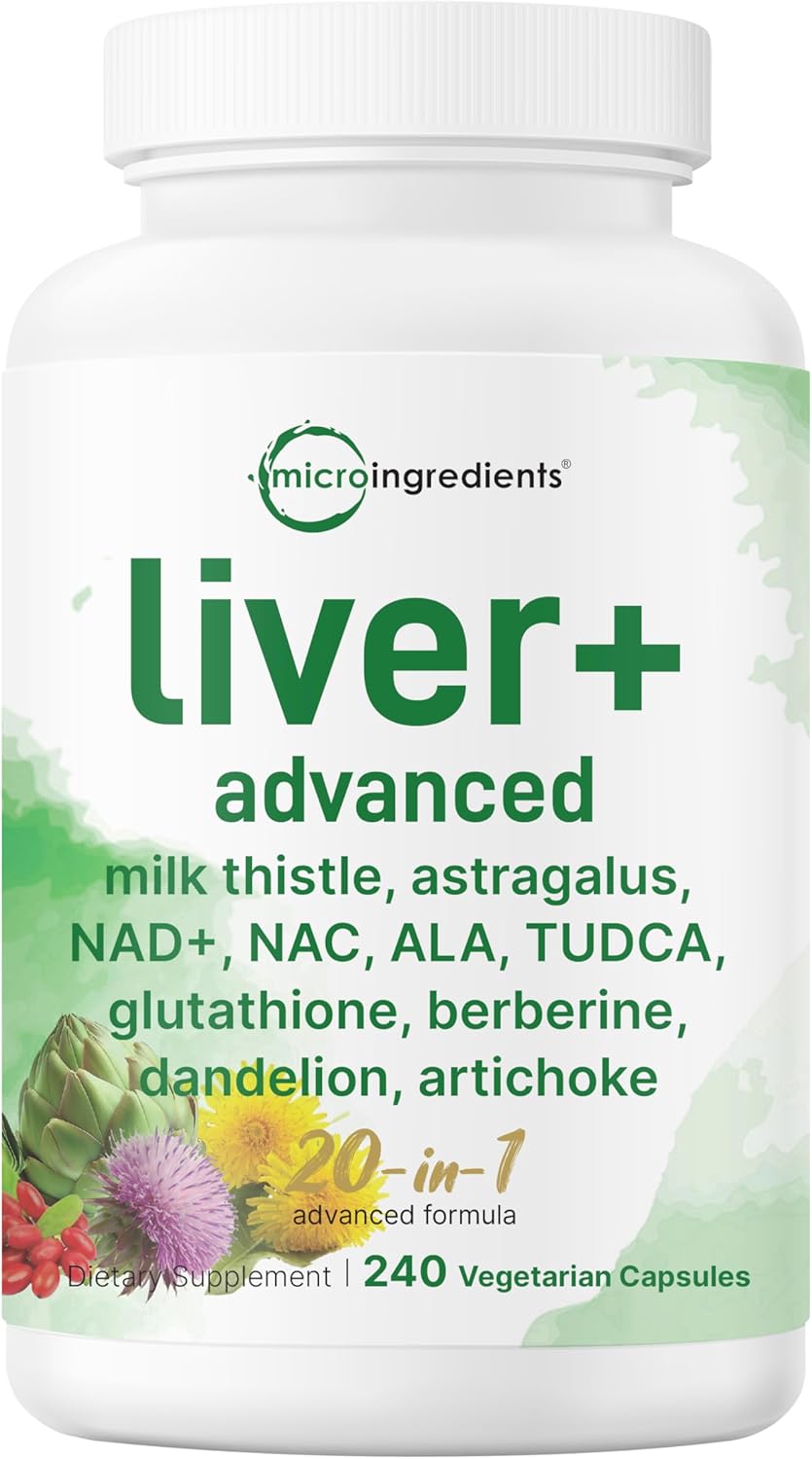 Liver Advanced, 240 Veggie Capsules | 20-in-1 Complex + Milk Thistle, Dandelion, NAD, NAC, ALA, TUDCA, Glutathione, Artichoke, Turmeric, & Astragalus | Non-GMO, Gluten Free