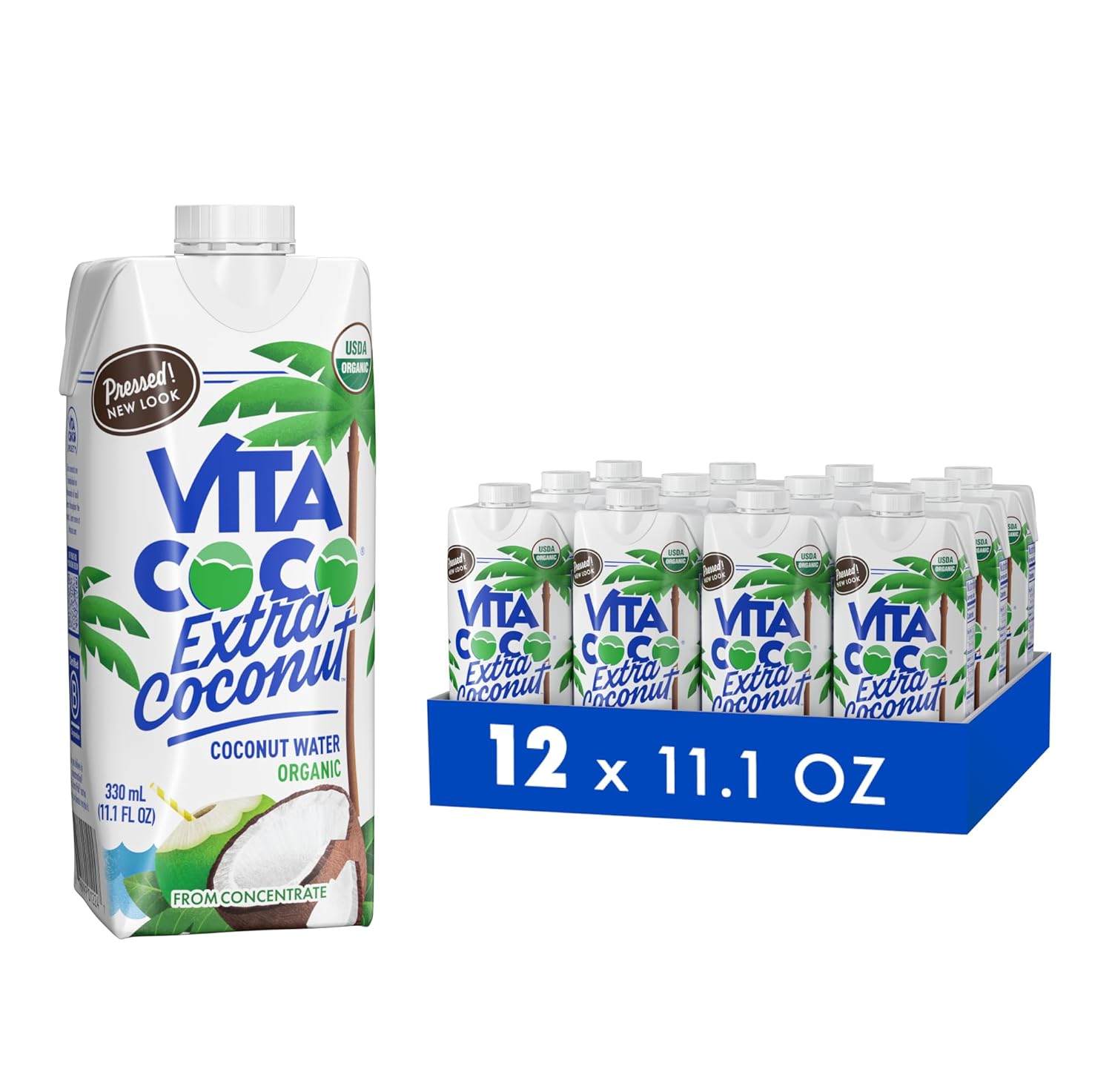 Vita Coco Organic Coconut Water, Extra Coconut | More "Coconutty Flavor" | Hydrating Electrolytes | Vital Nutrients | 11.1 Fl Oz (Pack of 12)
